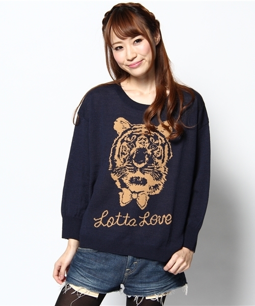Lotta Love(ロッタラブ)の「◆◆11FW トラ柄JQ PO(ニット/セーター・レディース・ベージュ/ワインレッド/ネイビー・フリー)」の1枚目の写真
