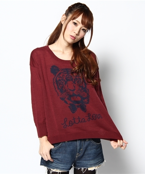 Lotta Love(ロッタラブ)の「◆◆11FW トラ柄JQ PO(ニット/セーター・レディース・ベージュ/ワインレッド/ネイビー・フリー)」の3枚目の写真