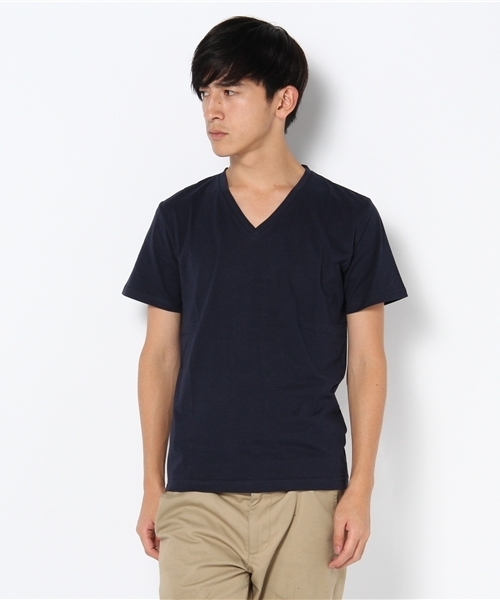 UNION STATION（ユニオンステーション）の「ピマコットンVネック半袖Ｔシャツ（Tシャツ/カットソー・メンズ・ホワイト/トップグレー/ダークブルー/ネイビー/マスタード/ピンク系その他/オレンジ・MEDIUM/LARGE/LL）」の4枚目の写真