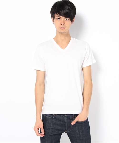 UNION STATION（ユニオンステーション）の「ピマコットンVネック半袖Ｔシャツ（Tシャツ/カットソー・メンズ・ホワイト/トップグレー/ダークブルー/ネイビー/マスタード/ピンク系その他/オレンジ・MEDIUM/LARGE/LL）」の2枚目の写真