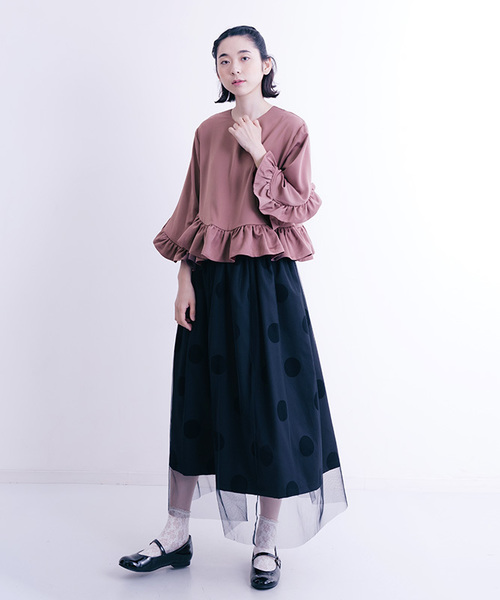 merlot plus（メルロープリュス）の「フリル袖裾ブラウス2420（シャツ/ブラウス・レディース・ピンク/ブラック/カーキ・FREE）」の15枚目の写真