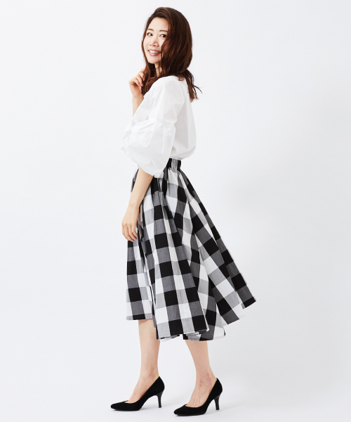 INTERPLANET(インタープラネット)の「ギンガムチェックフレアスカート(スカート・レディース・ブラック/ネイビー・FREE)」の3枚目の写真