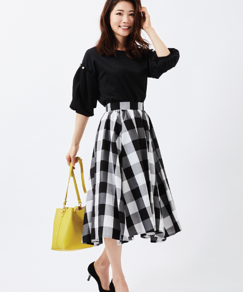 INTERPLANET(インタープラネット)の「ギンガムチェックフレアスカート(スカート・レディース・ブラック/ネイビー・FREE)」の6枚目の写真
