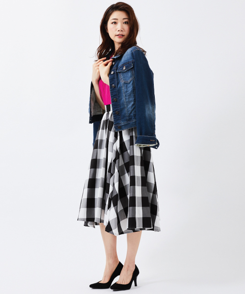 INTERPLANET(インタープラネット)の「ギンガムチェックフレアスカート(スカート・レディース・ブラック/ネイビー・FREE)」の5枚目の写真