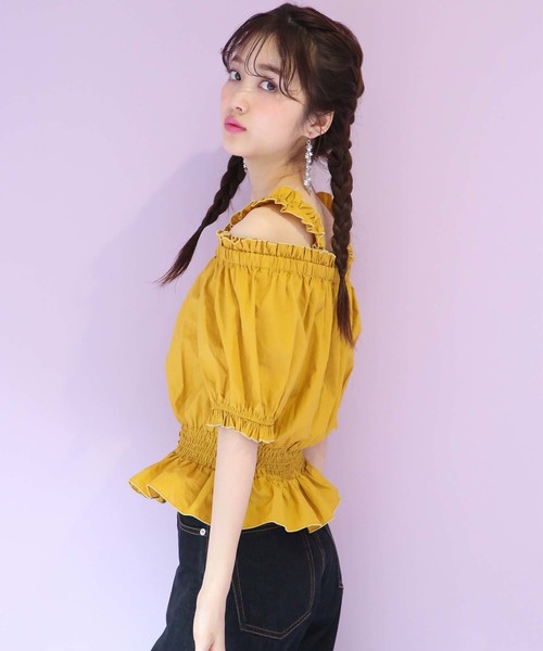 one after another NICE CLAUP（ワンアフターアナザーナイスクラップ）の「フリフリオフショルブラウス（シャツ/ブラウス・レディース・オフホワイト/イエロー/ドット/チェック・FREE）」の12枚目の写真