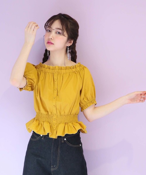 one after another NICE CLAUP（ワンアフターアナザーナイスクラップ）の「フリフリオフショルブラウス（シャツ/ブラウス・レディース・オフホワイト/イエロー/ドット/チェック・FREE）」の14枚目の写真