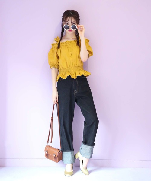 one after another NICE CLAUP（ワンアフターアナザーナイスクラップ）の「フリフリオフショルブラウス（シャツ/ブラウス・レディース・オフホワイト/イエロー/ドット/チェック・FREE）」の17枚目の写真