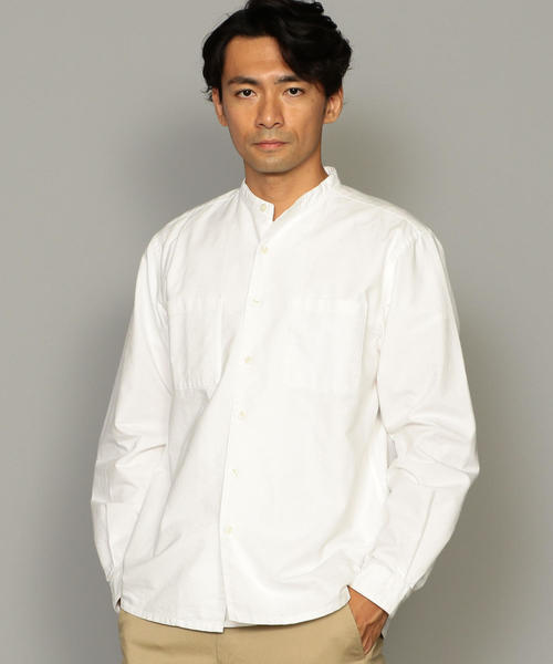 green label relaxing（グリーンレーベルリラクシング）の「SC オーガニック オックス バンドカラー シャツ ◆（シャツ/ブラウス・メンズ・ホワイト/ブラック/ワインレッド・S/M/L/XL）」の15枚目の写真