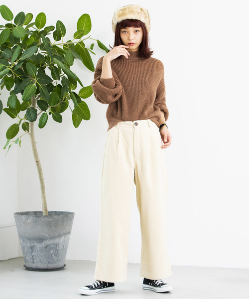 WEGO（ウィゴー）の「WEGO/コーデュロイストレートワイドパンツ（その他パンツ・レディース・ブラック/ブラウン/アイボリー/ライトピンク/ライトグレー・FREE）」の14枚目の写真