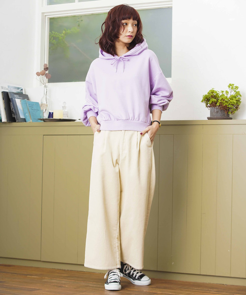 WEGO(ウィゴー)の「WEGO/デイリーカラーショートパーカー(パーカー・レディース・パープル/ネイビー/オフホワイト/ライトイエロー/杢グレー・FREE)」の21枚目の写真