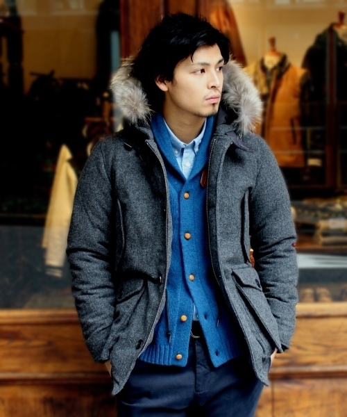 JOURNAL STANDARD(ジャーナルスタンダード)の「★ツイードダウンミリタリーパーカー # (ダウンジャケット/コート・メンズ・ネイビー/グレー/カーキ・SMALL/MEDIUM/LARGE)」の2枚目の写真