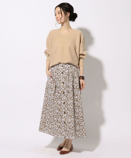 SHIPS（シップス）の「フラワージャカードボタンスカート◇（スカート・レディース・カーキ/ネイビー・ONE SIZE）」の5枚目の写真