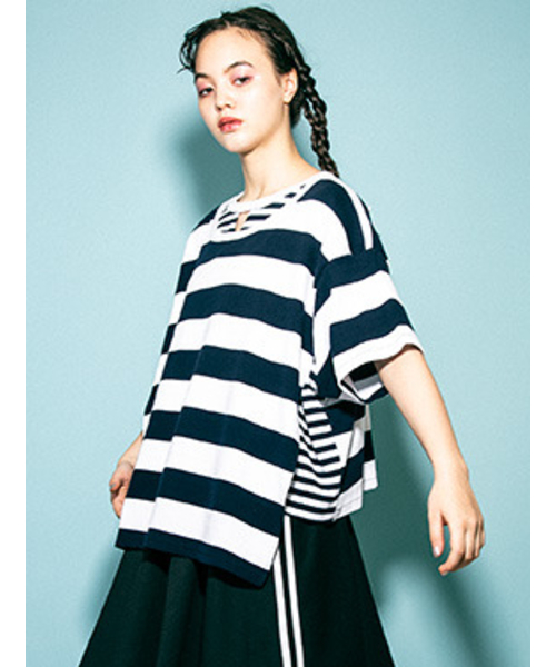 Candy Stripper（キャンディストリッパー）の「BORDER ON ボータートップス（Tシャツ/カットソー・レディース・ブラック/ネイビー/グレー/ブラック系その他・2）」の4枚目の写真