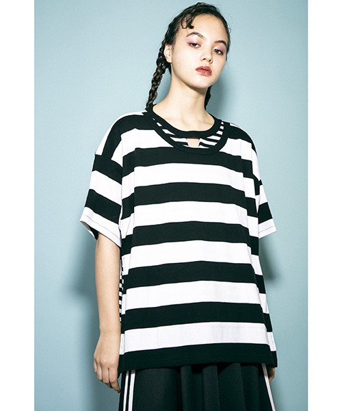 Candy Stripper（キャンディストリッパー）の「BORDER ON ボータートップス（Tシャツ/カットソー・レディース・ブラック/ネイビー/グレー/ブラック系その他・2）」の10枚目の写真