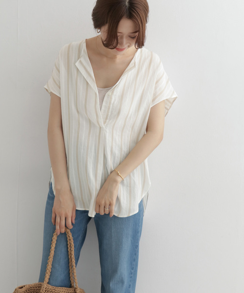 URBAN RESEARCH DOORS（アーバンリサーチドアーズ）の「ストライプコクーンシャツ∴（シャツ/ブラウス・レディース・ブルー/キャメル・ONE）」の4枚目の写真