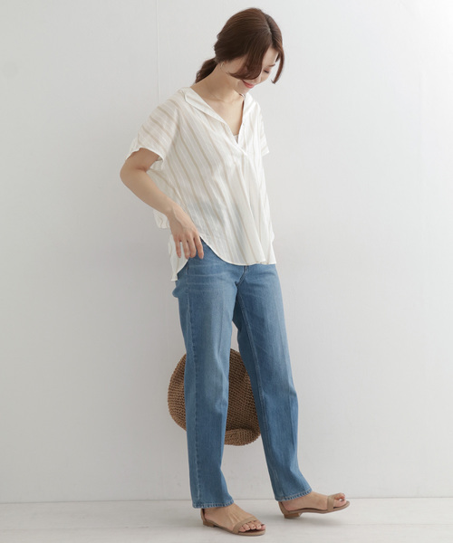 URBAN RESEARCH DOORS（アーバンリサーチドアーズ）の「ストライプコクーンシャツ∴（シャツ/ブラウス・レディース・ブルー/キャメル・ONE）」の5枚目の写真