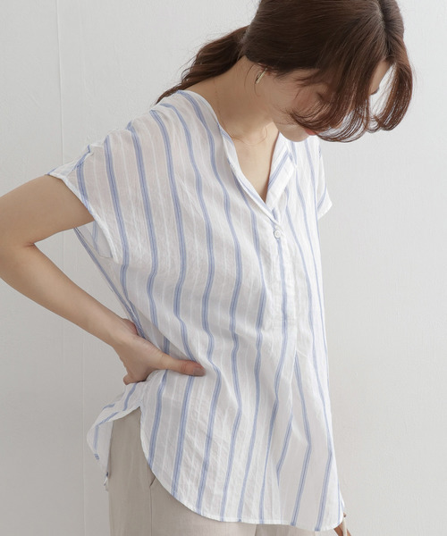 URBAN RESEARCH DOORS（アーバンリサーチドアーズ）の「ストライプコクーンシャツ∴（シャツ/ブラウス・レディース・ブルー/キャメル・ONE）」の6枚目の写真