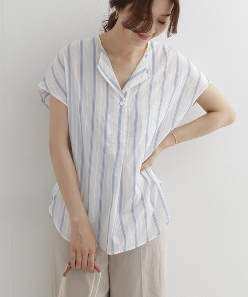 URBAN RESEARCH DOORS（アーバンリサーチドアーズ）の「ストライプコクーンシャツ∴（シャツ/ブラウス・レディース・ブルー/キャメル・ONE）」の7枚目の写真