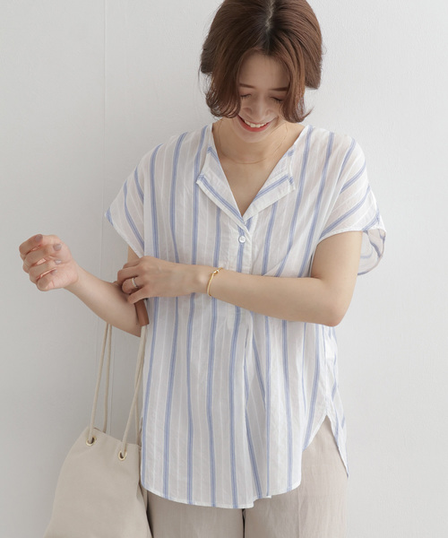 URBAN RESEARCH DOORS（アーバンリサーチドアーズ）の「ストライプコクーンシャツ∴（シャツ/ブラウス・レディース・ブルー/キャメル・ONE）」の15枚目の写真