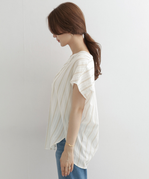 URBAN RESEARCH DOORS（アーバンリサーチドアーズ）の「ストライプコクーンシャツ∴（シャツ/ブラウス・レディース・ブルー/キャメル・ONE）」の19枚目の写真