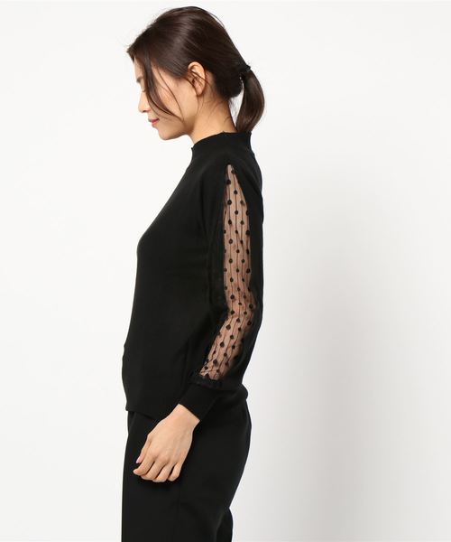 KOBE LETTUCE（コウベレタス）の「袖チュールニットトップス（ニット/セーター・レディース・ブラック/ブルー/ホワイト系その他・FREE）」の5枚目の写真
