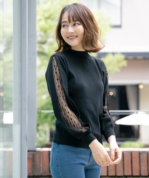 KOBE LETTUCE（コウベレタス）の「袖チュールニットトップス（ニット/セーター・レディース・ブラック/ブルー/ホワイト系その他・FREE）」の3枚目の写真