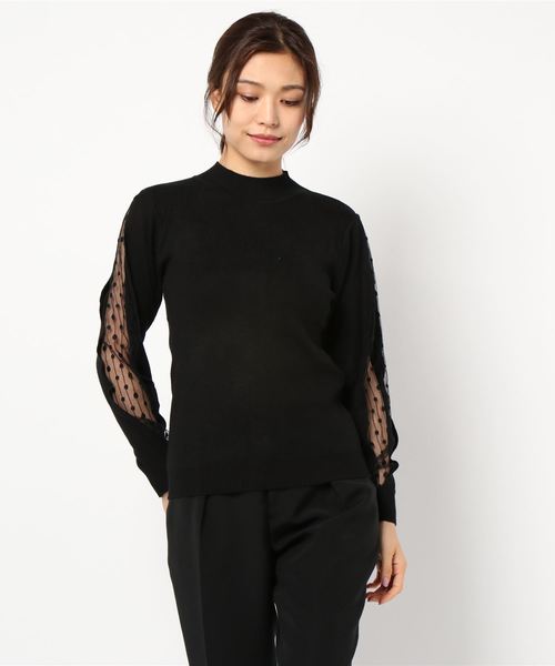 KOBE LETTUCE（コウベレタス）の「袖チュールニットトップス（ニット/セーター・レディース・ブラック/ブルー/ホワイト系その他・FREE）」の6枚目の写真