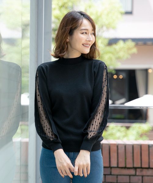 KOBE LETTUCE（コウベレタス）の「袖チュールニットトップス（ニット/セーター・レディース・ブラック/ブルー/ホワイト系その他・FREE）」の12枚目の写真