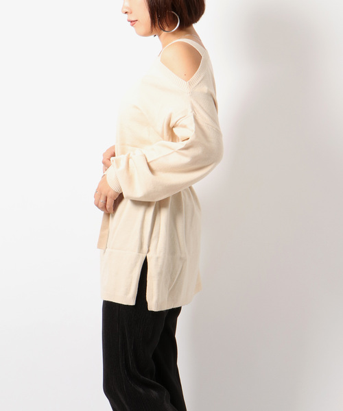 VENCEEXCHANGE（ヴァンスエクスチェンジ）の「ワンショルドッキングチュニック（ニット/セーター・レディース・ブラック/ベージュ/オフホワイト・M）」の2枚目の写真