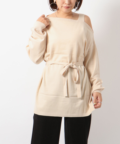 VENCEEXCHANGE（ヴァンスエクスチェンジ）の「ワンショルドッキングチュニック（ニット/セーター・レディース・ブラック/ベージュ/オフホワイト・M）」の6枚目の写真