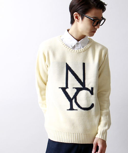 WEGO(ウィゴー)の「WEGO/NYCロゴニット(ニット/セーター・メンズ・ホワイト/ブラック・LARGE/MEDIUM)」の2枚目の写真