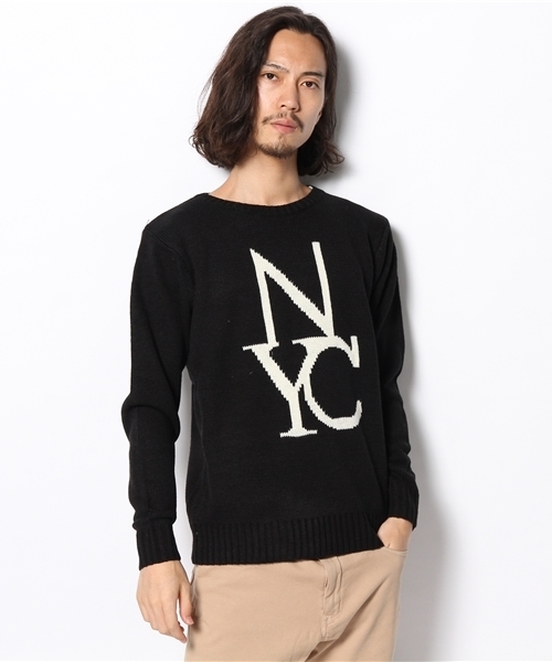 WEGO(ウィゴー)の「WEGO/NYCロゴニット(ニット/セーター・メンズ・ホワイト/ブラック・LARGE/MEDIUM)」の1枚目の写真