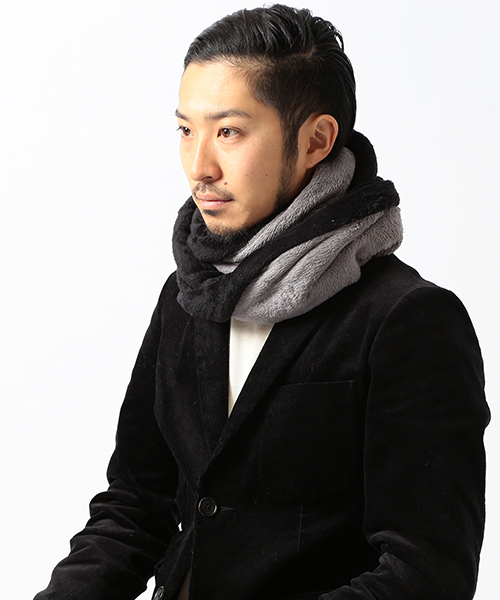 BEAMS（ビームス）の「◎BEAMS / 2トーン フリース スヌード（ストール/ショール・メンズ・ナチュラル/ブラック/ネイビー・ONE SIZE）」の2枚目の写真