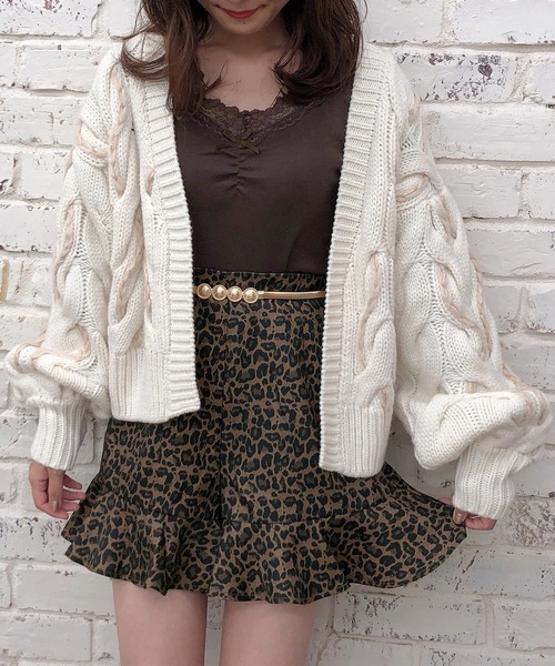 one after another NICE CLAUP(ワンアフターアナザーナイスクラップ)の「リボン付きウォームレースインナー(Tシャツ/カットソー・レディース・ブラウン/ライトベージュ/オフホワイト/ライトグレー/マスタード・FREE)」の10枚目の写真