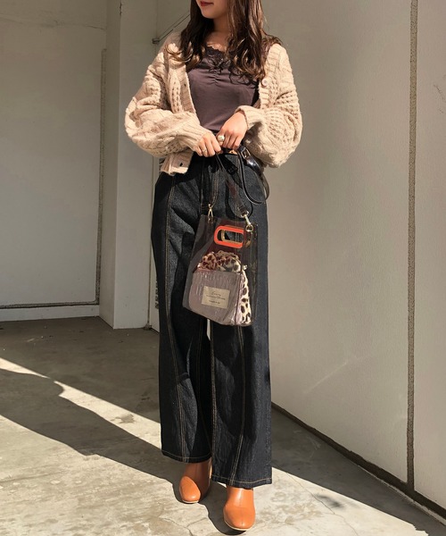 one after another NICE CLAUP(ワンアフターアナザーナイスクラップ)の「リボン付きウォームレースインナー(Tシャツ/カットソー・レディース・ブラウン/ライトベージュ/オフホワイト/ライトグレー/マスタード・FREE)」の7枚目の写真