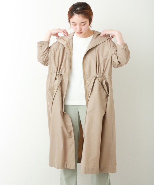 n'ee-ne(ネーネ)の「撥水ロング丈フードコート(トレンチコート・レディース・ネイビー/カーキ/グレイッシュベージュ/ダークベージュ/ライトベージュ・L/M)」の3枚目の写真