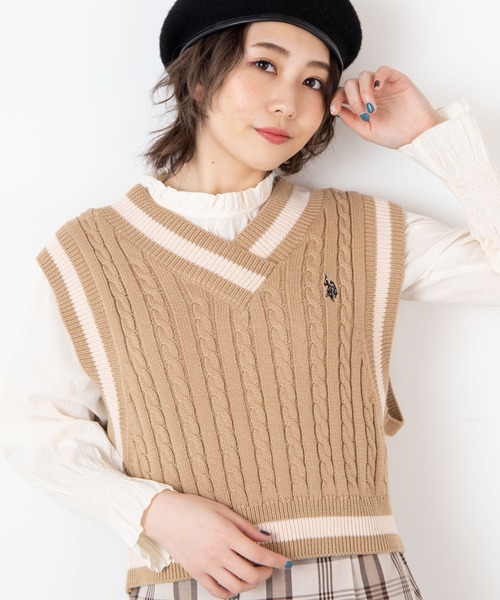 U.S. POLO ASSN.（ユーエスポロアッスン）の「∴WEGO/U.S. POLO ASSN.別注チルデンベスト（ベスト・レディース・ベージュ/オフホワイト/グリーン/アイボリー/ベージュ系その他・FREE）」の4枚目の写真
