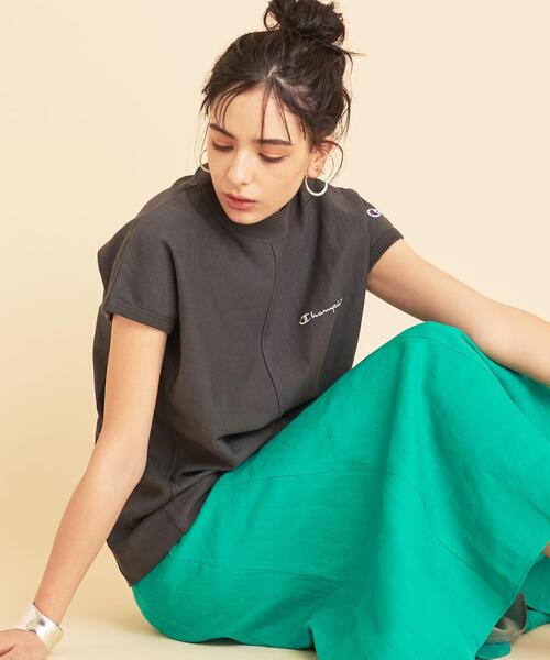 Champion(チャンピオン)の「【別注】<Champion(チャンピオン)>∴リバースウィーブハイネックカットソー ο (Tシャツ/カットソー)」|ブラック