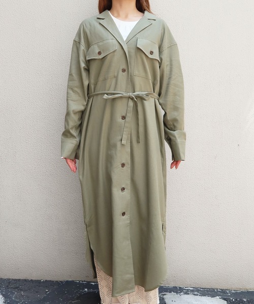 Riberry（リベリー）の「フラップポケットロングシャツジャケット（シャツ/ブラウス・レディース・ベージュ/オフホワイト/カーキ/モカ・MEDIUM）」の12枚目の写真