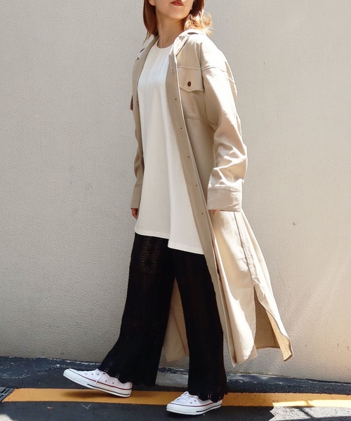 Riberry（リベリー）の「フラップポケットロングシャツジャケット（シャツ/ブラウス・レディース・ベージュ/オフホワイト/カーキ/モカ・MEDIUM）」の9枚目の写真