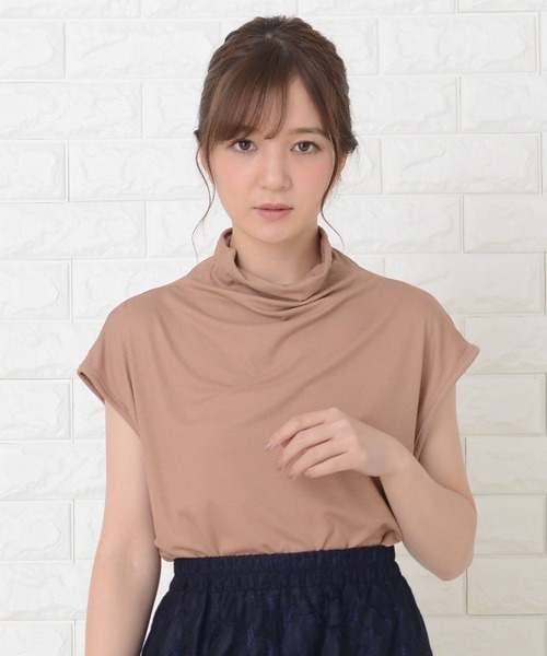 Lace Ladies(レースレディース)の「ハイネックフレンチスリーブ ソフト カットソー(Tシャツ/カットソー・レディース・グレー/ホワイト/グリーン/ブラウン/モカ/ブラック/レッド/ピンク・M/XL)」の4枚目の写真
