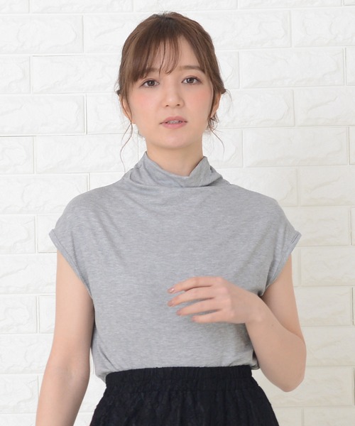 Lace Ladies(レースレディース)の「ハイネックフレンチスリーブ ソフト カットソー(Tシャツ/カットソー・レディース・グレー/ホワイト/グリーン/ブラウン/モカ/ブラック/レッド/ピンク・M/XL)」の3枚目の写真
