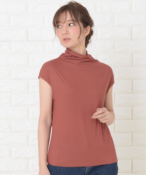 Lace Ladies(レースレディース)の「ハイネックフレンチスリーブ ソフト カットソー(Tシャツ/カットソー・レディース・グレー/ホワイト/グリーン/ブラウン/モカ/ブラック/レッド/ピンク・M/XL)」の8枚目の写真