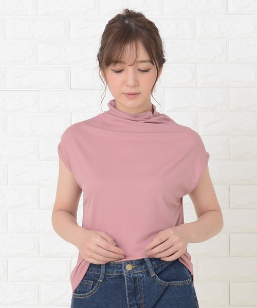 Lace Ladies(レースレディース)の「ハイネックフレンチスリーブ ソフト カットソー(Tシャツ/カットソー・レディース・グレー/ホワイト/グリーン/ブラウン/モカ/ブラック/レッド/ピンク・M/XL)」の7枚目の写真