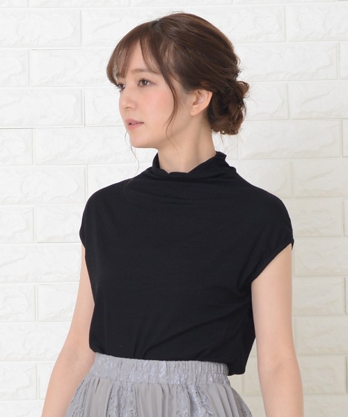 Lace Ladies(レースレディース)の「ハイネックフレンチスリーブ ソフト カットソー(Tシャツ/カットソー・レディース・グレー/ホワイト/グリーン/ブラウン/モカ/ブラック/レッド/ピンク・M/XL)」の1枚目の写真