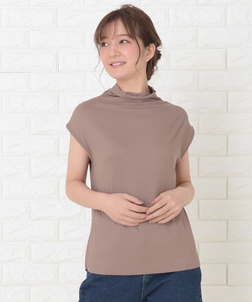 Lace Ladies(レースレディース)の「ハイネックフレンチスリーブ ソフト カットソー(Tシャツ/カットソー・レディース・グレー/ホワイト/グリーン/ブラウン/モカ/ブラック/レッド/ピンク・M/XL)」の5枚目の写真