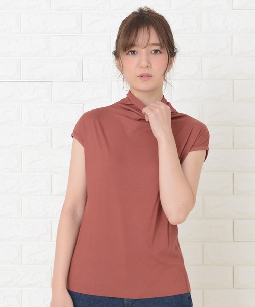 Lace Ladies(レースレディース)の「ハイネックフレンチスリーブ ソフト カットソー(Tシャツ/カットソー・レディース・グレー/ホワイト/グリーン/ブラウン/モカ/ブラック/レッド/ピンク・M/XL)」の14枚目の写真