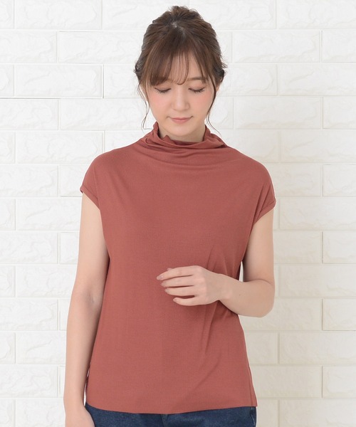 Lace Ladies(レースレディース)の「ハイネックフレンチスリーブ ソフト カットソー(Tシャツ/カットソー・レディース・グレー/ホワイト/グリーン/ブラウン/モカ/ブラック/レッド/ピンク・M/XL)」の16枚目の写真