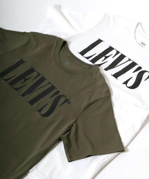Levi's(リーバイス)の「Leiv's/リーバイス 90`S SERIF ロゴプリントTシャツ(Tシャツ/カットソー・メンズ・ホワイト/オリーブ・S/M)」の1枚目の写真