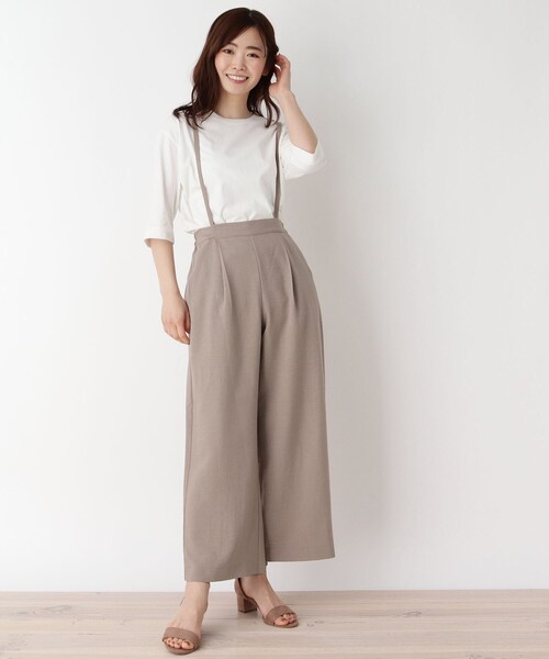 pink adobe（ピンクアドベ）の「◆【M-LL】リネンライクサス付きワイドパンツ（その他パンツ・レディース・ナチュラル/ブラウン系/チャコールグレー・42/38/40）」の3枚目の写真